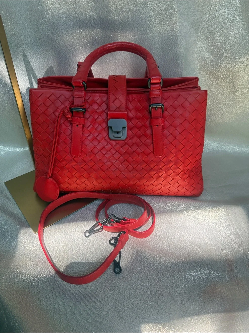 Bottega Veneta Red Intacciato Nappa Leather Roma Bag